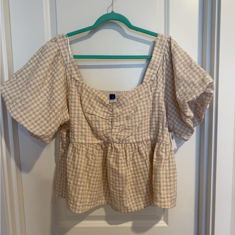 NWT Old Navy Gingham Puff Sleeve Top